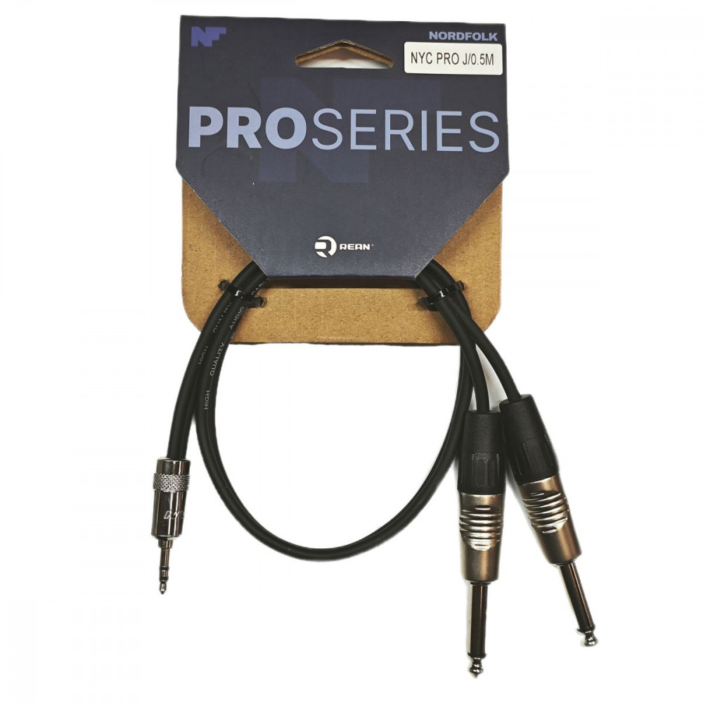 Nordfolk NYC PRO J/0.5M  кабель 3.5 мм  stereo - 2 x 6,3 мм mono, разъемы REAN, 0.5 м.