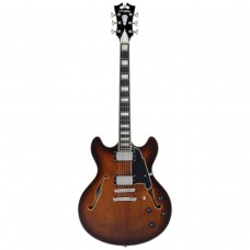 D'Angelico Premier DC Brown Burst  полуакустическая гитара с кейсом, форма 335, цвет коричневый