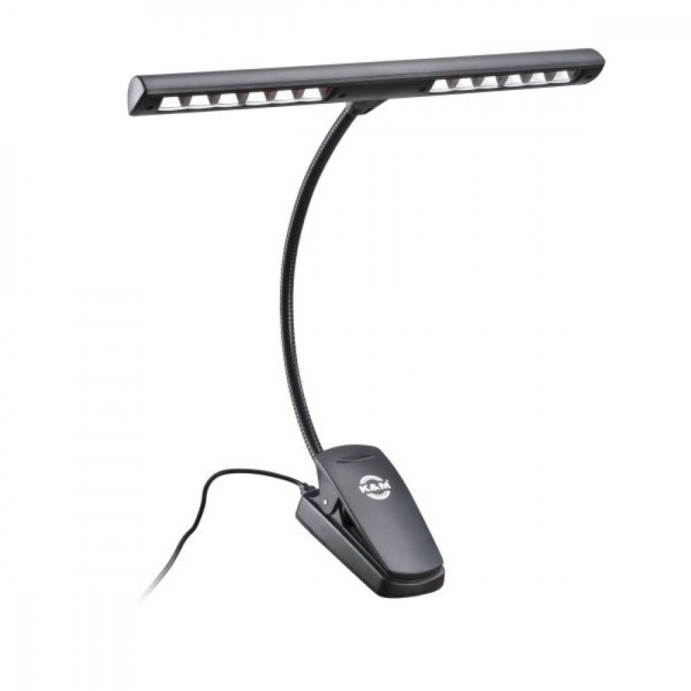 Подсветка для пюпитра K&M 12266-000-55, 12 LED, на "гусиной шее" и прищепке, аккумуляторная