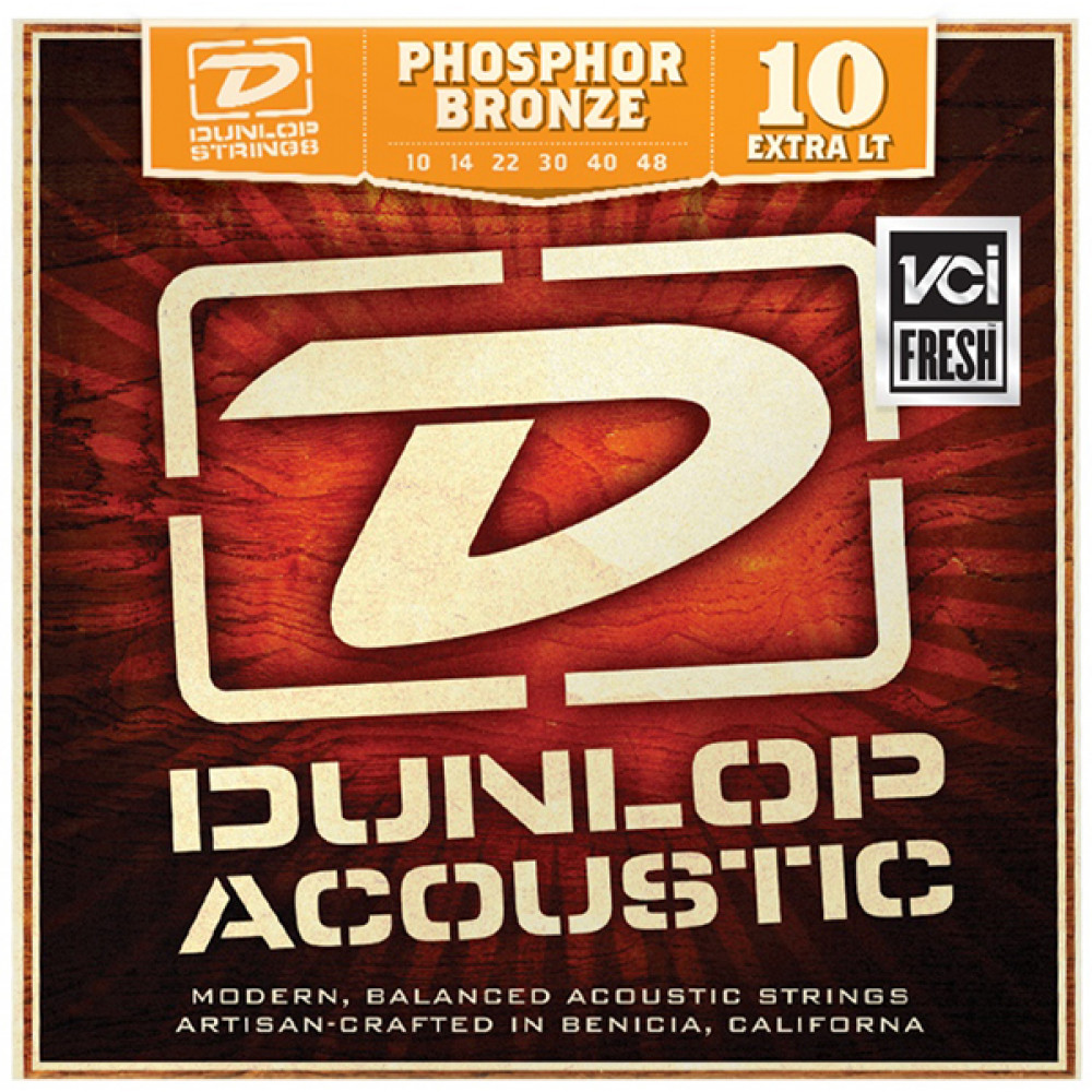 DAP1048 Комплект струн для акустической гитары, фосф.бронза, Extra Light, 10-48, Dunlop