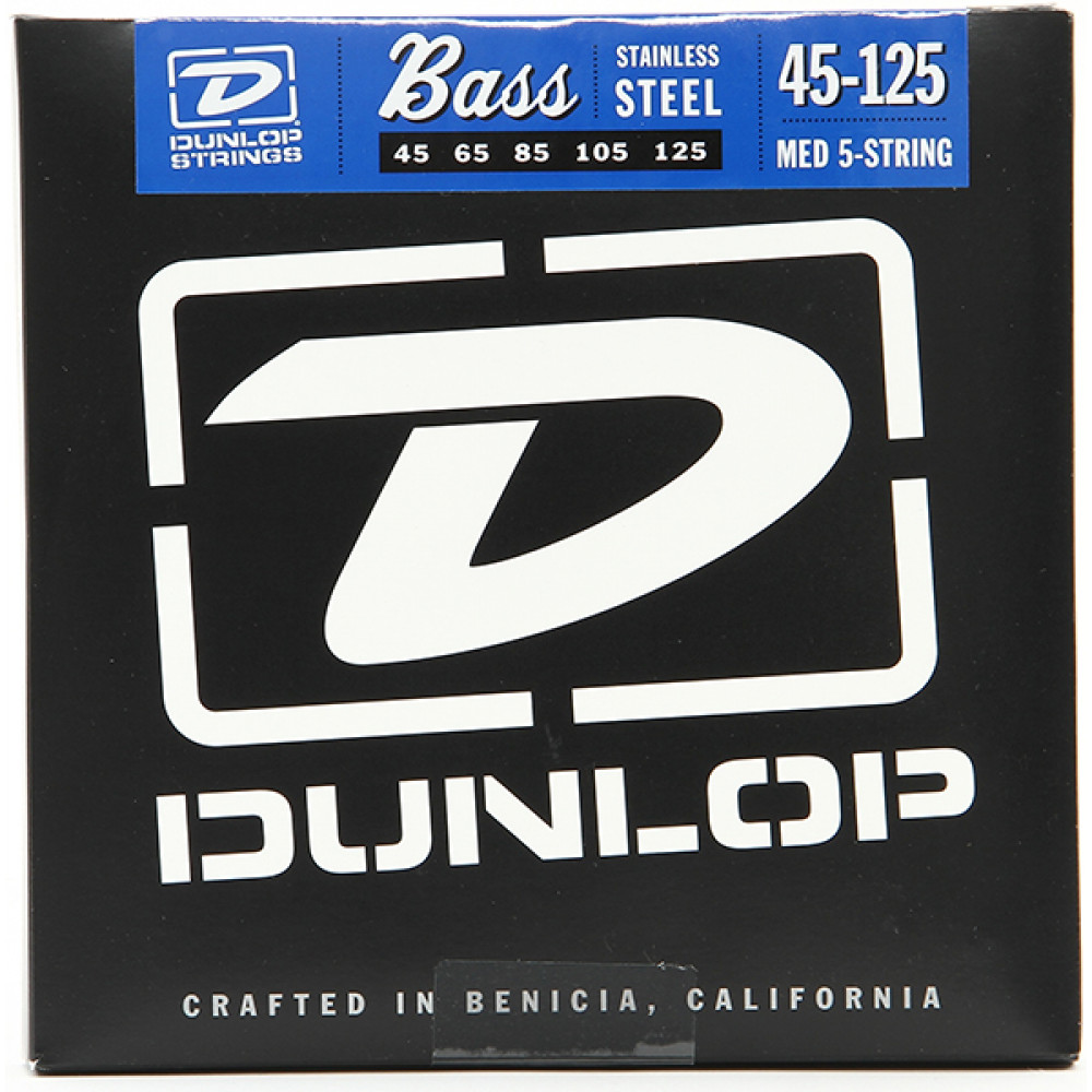 DBS45125 Комплект струн для 5-струнной бас-гитары, нерж.сталь, Medium, 45-125, Dunlop