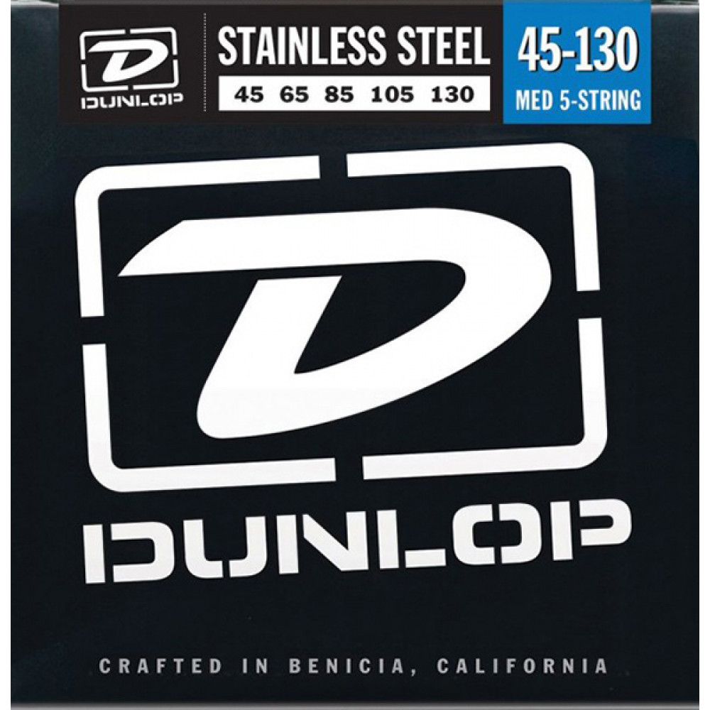 DBS45130 Комплект струн для 5-струнной бас-гитары, нерж.сталь, Medium, 45-130, Dunlop