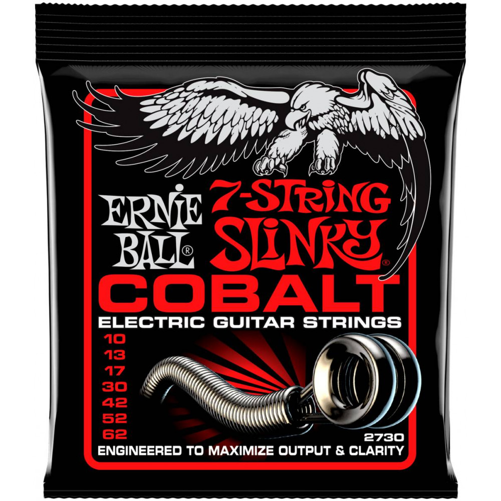 Струны для электрогитары 7-струнной ERNIE BALL 2730 Cobalt Slinky Skinny Top Heavy Bottom 10-62