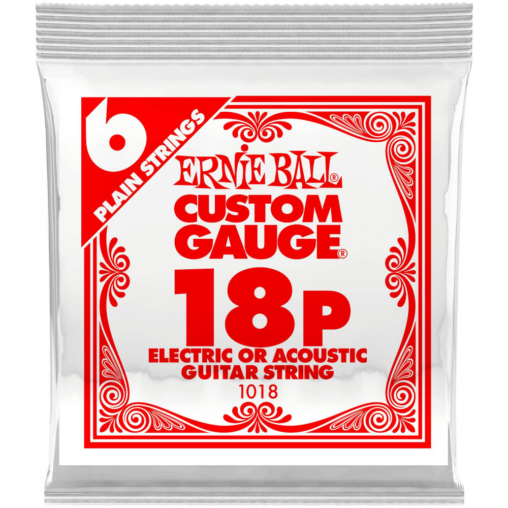 Струна одиночная для акустической и электрогитары ERNIE BALL 1018 Plain Steel .018