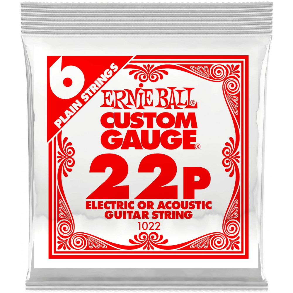 Струна одиночная для акустической и электрогитары ERNIE BALL 1022 Plain Steel .022