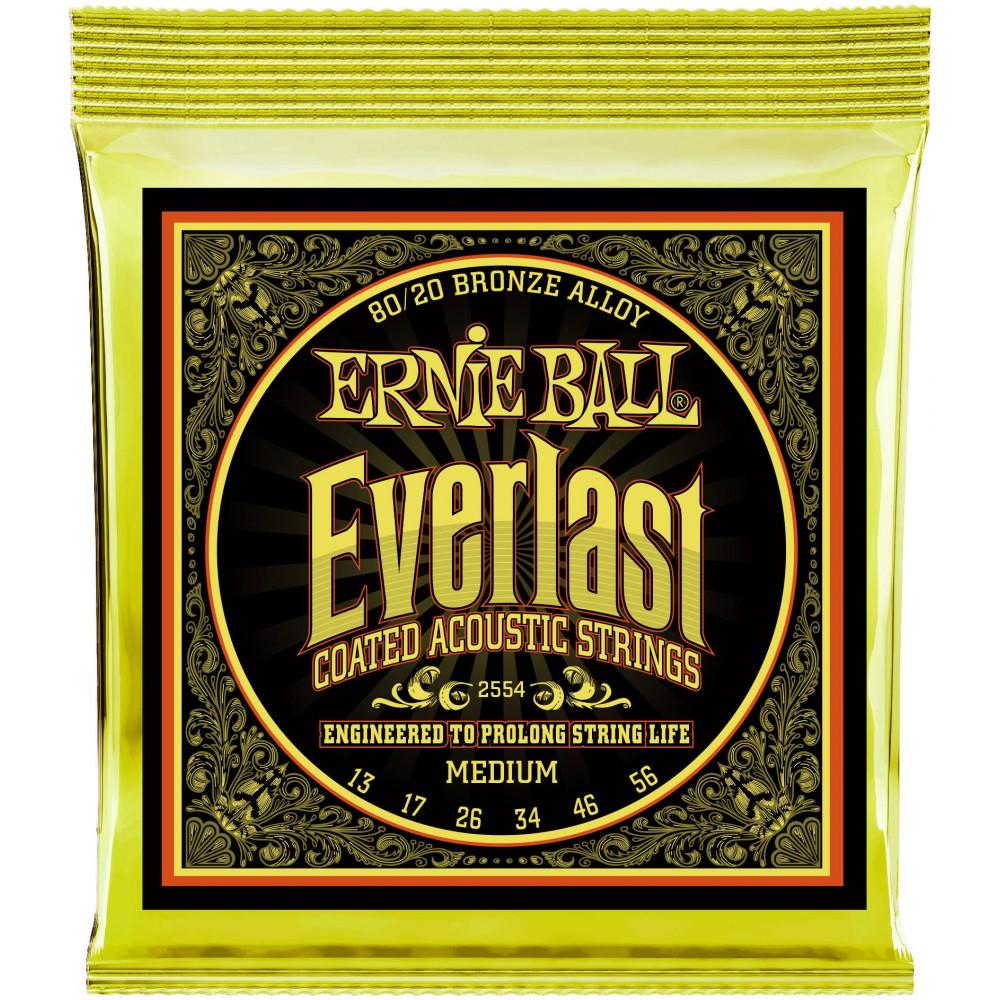 ERNIE BALL 2554 Everlast Coated 80/20 Bronze Medium 13-56 - Струны для акустической гитары