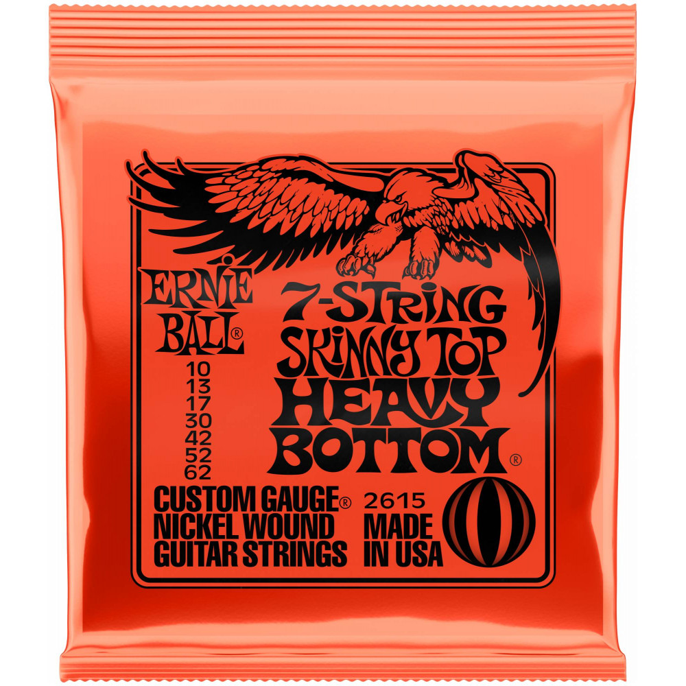Струны для электрогитары 7-струнной ERNIE BALL 2615 Nickel Wound Slinky Skinny Top Heavy Bottom 10-62