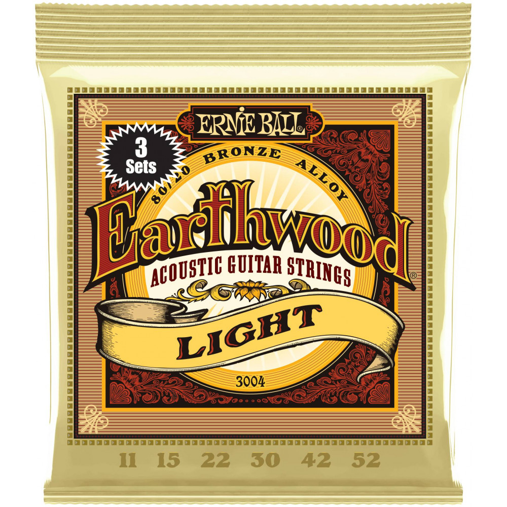 Струны для акустической гитары ERNIE BALL 3004 Earthwood 80/20 Bronze Light 3 Pack 11-52
