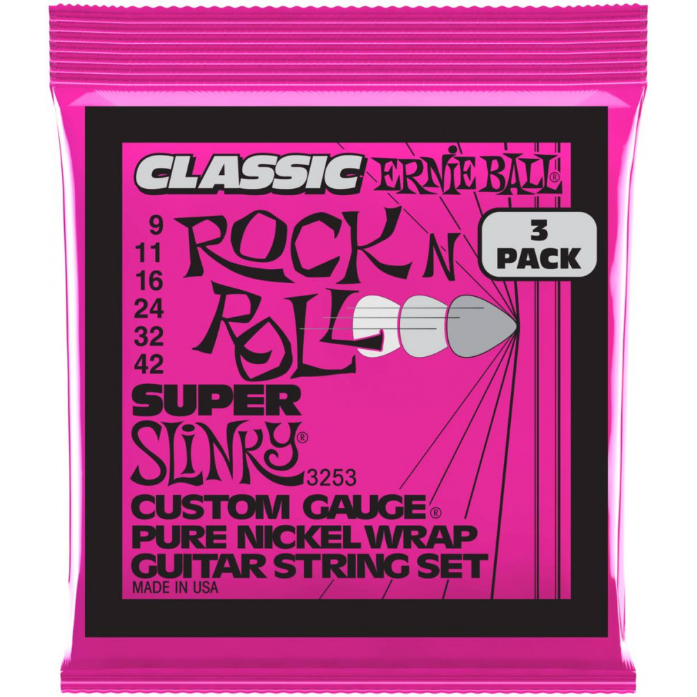 ERNIE BALL 3253 Pure Classic RnR Slinky Super 3 Pack 9-42 - Струны для электрогитары