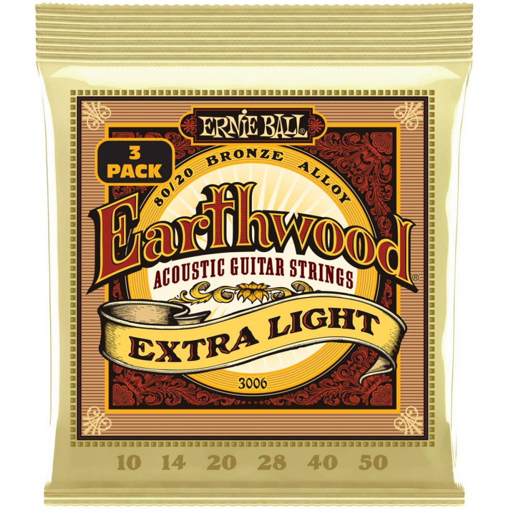 Струны для акустической гитары ERNIE BALL 3006 Earthwood 80/20 Bronze Extra Light 3 Pack 10-50