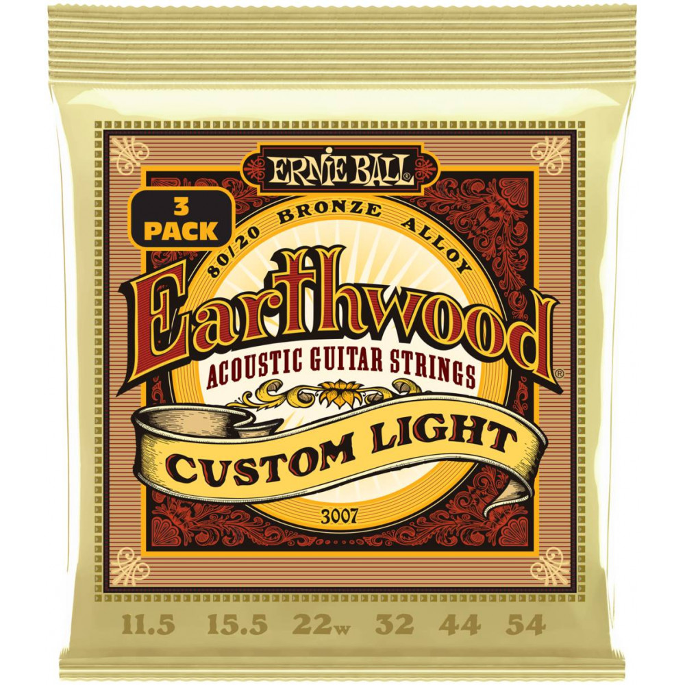 ERNIE BALL 3007 Earthwood 80/20 Bronze Custom Light 3 Pack 11.5-54 - Струны для акустической гитары