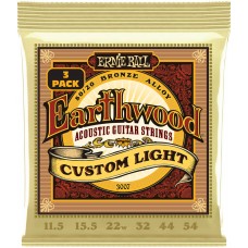 ERNIE BALL 3007 Earthwood 80/20 Bronze Custom Light 3 Pack 11.5-54 - Струны для акустической гитары