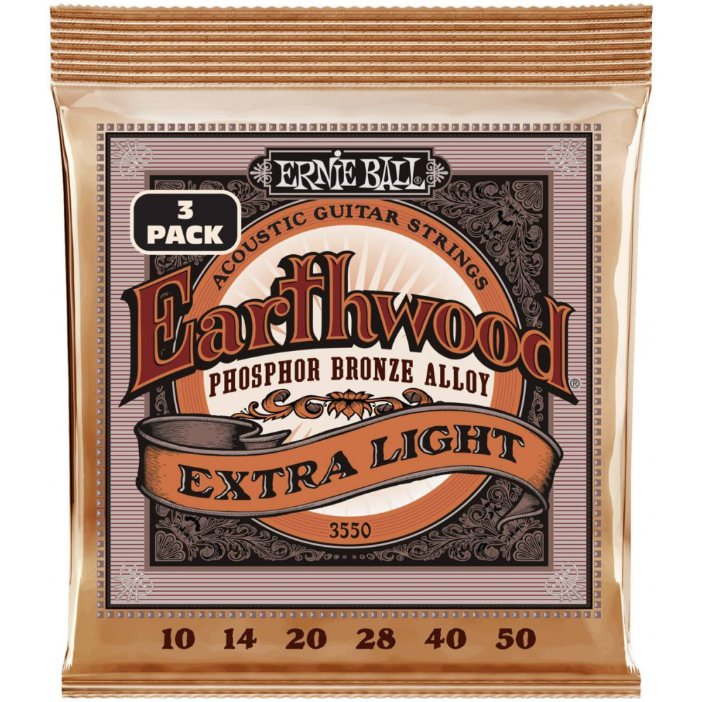Струны для акустической гитары ERNIE BALL 3550 Earthwood Phosphor Bronze Extra Light 3 Pack 10-50