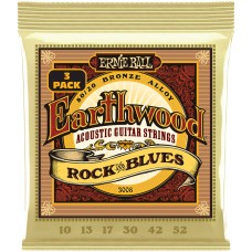 ERNIE BALL 3008 Earthwood 80/20 Bronze Rock&Blues 3 Pack 10-52 - Струны для акустической гитары