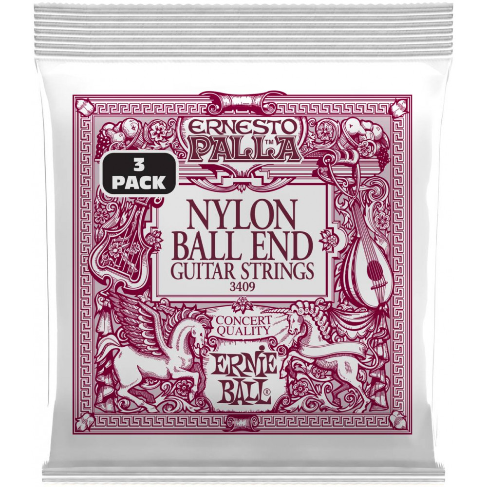 ERNIE BALL 3409 Ernesto Palla Black and Gold Ball End Nylon 3 Pack - Струны для классической гитары с шариками