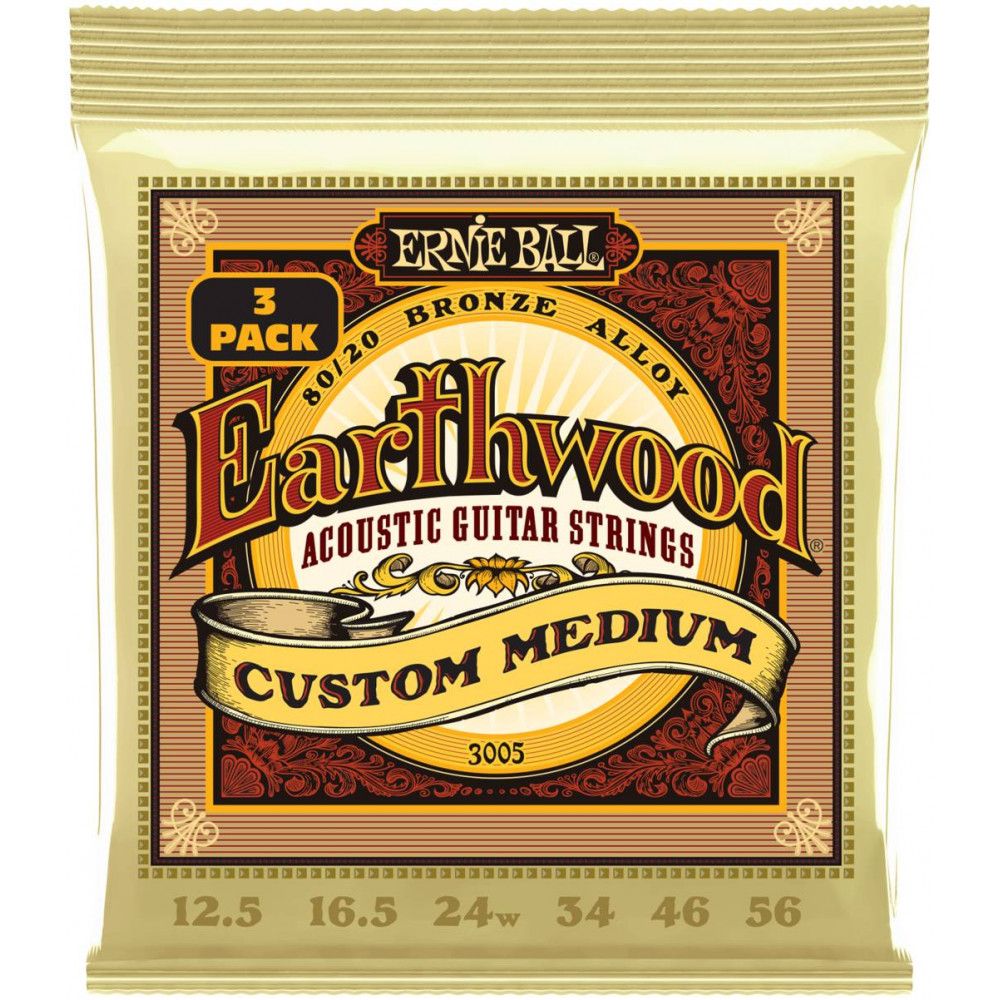 ERNIE BALL 3005 Earthwood 80/20 Bronze Custom Medium 3 Pack 12.5-56 - Струны для акустической гитары