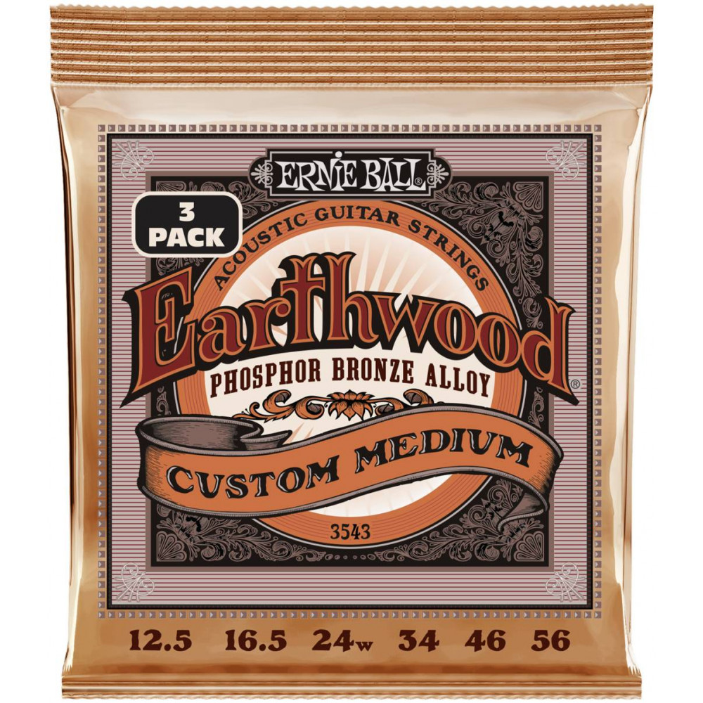 Струны для акустической гитары ERNIE BALL 3543 Earthwood Phosphor Bronze Custom Medium 3 Pack 12.5-56
