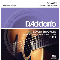 Струны для акустической гитары бронза D'Addario EJ13 BRONZE 80/20, Custom Light 11-52