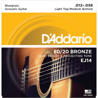 Струны для акустической гитары D'Addario EJ14 Bronze 80/20, 12-56, Light Top/Medium Bottom/Bluegrass