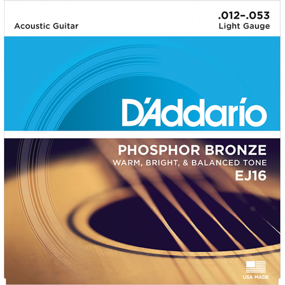 EJ16 PHOSPHOR BRONZE Струны для акустической гитары фосфорная бронза Light 12-53 D`Addario