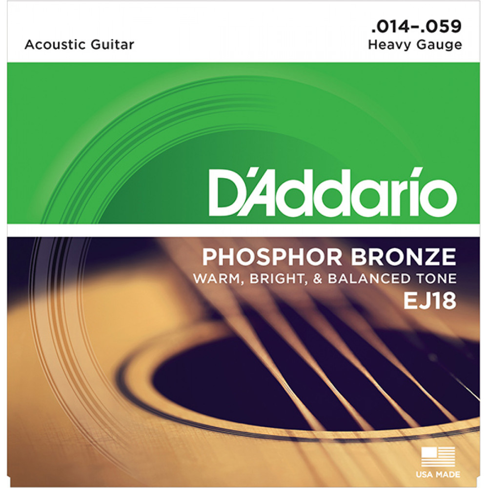 EJ18 Phosphor Bronze Комплект струн для акустической гитары, фосфорная бронза, 14-59, D'Addario