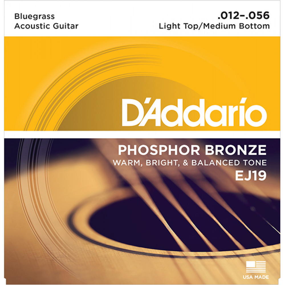 EJ19 Phosphor Bronze Комплект струн для акустической гитары, ф/б, Bluegrass, 12-56, D'Addario