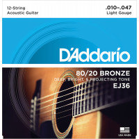 Струны для акустической 12-струнной гитары бронза D'Addario EJ36 BRONZE 80/20, Light 10-47