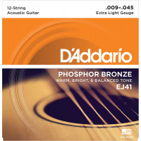 Комплект струн для акустической 12-струнной гитары D'Addariо EJ41 Phosphor Bronze, Extra Light 9-45