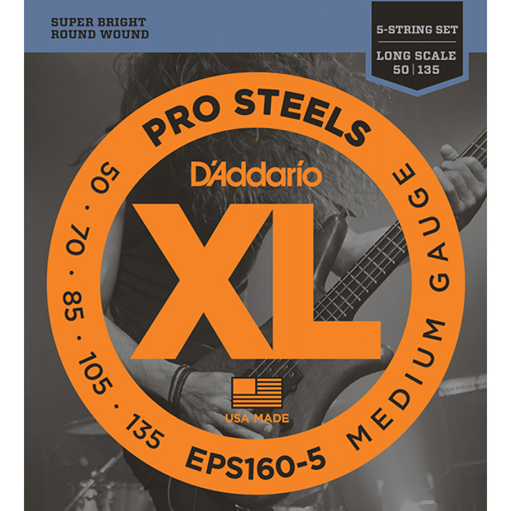 EPS160-5 ProSteels Комплект струн для 5-струнной бас-гитары, Medium, 50-135, Long Scale, D'Addario