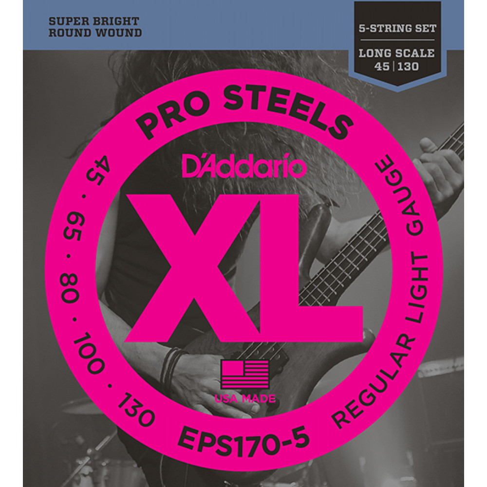 EPS170-5 ProSteels Комплект струн для 5-струнной бас-гитары, Light, 45-130, Long Scale, D'Addario