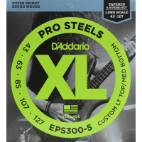 Комплект струн для 5-струнной бас-гитары D'Addario EPS300-5 ProSteels, Lt top/Med bottom, 43-127