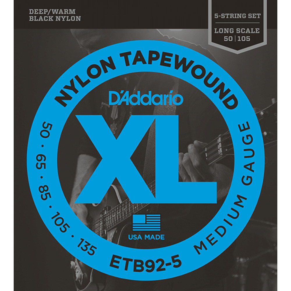 ETB92-5 Tapewound Комплект струн для 5-струнной бас-гитары, нейлон. опл, Medium, 50-135, D'Addario