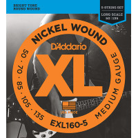 Струны для 5-струнной бас-гитары D'Addario EXL160-5 XL NICKEL WOUND, 5-string Long Medium 50-135