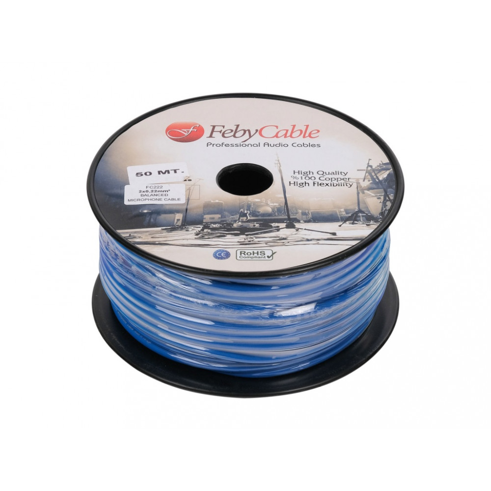 FC222BL-50 Кабель микрофонный балансный, синий, 50м, Feby Cable