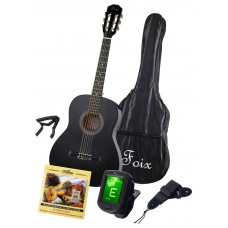 FCG-2036CAP-BK-3/4 Классическая гитара 3/4 с чехлом, ремнем, тюнером, черная, Foix