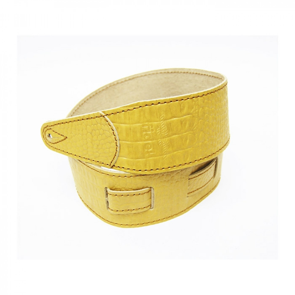 FL660327L11 Leather 11 Ремень для гитары, кожаный, горчица, тиснение рептилия, Fidel