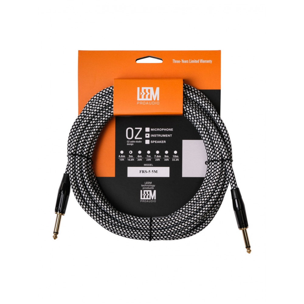 Кабель инструментальный Leem FRS-5(WH/BK), белый/черный, 5м