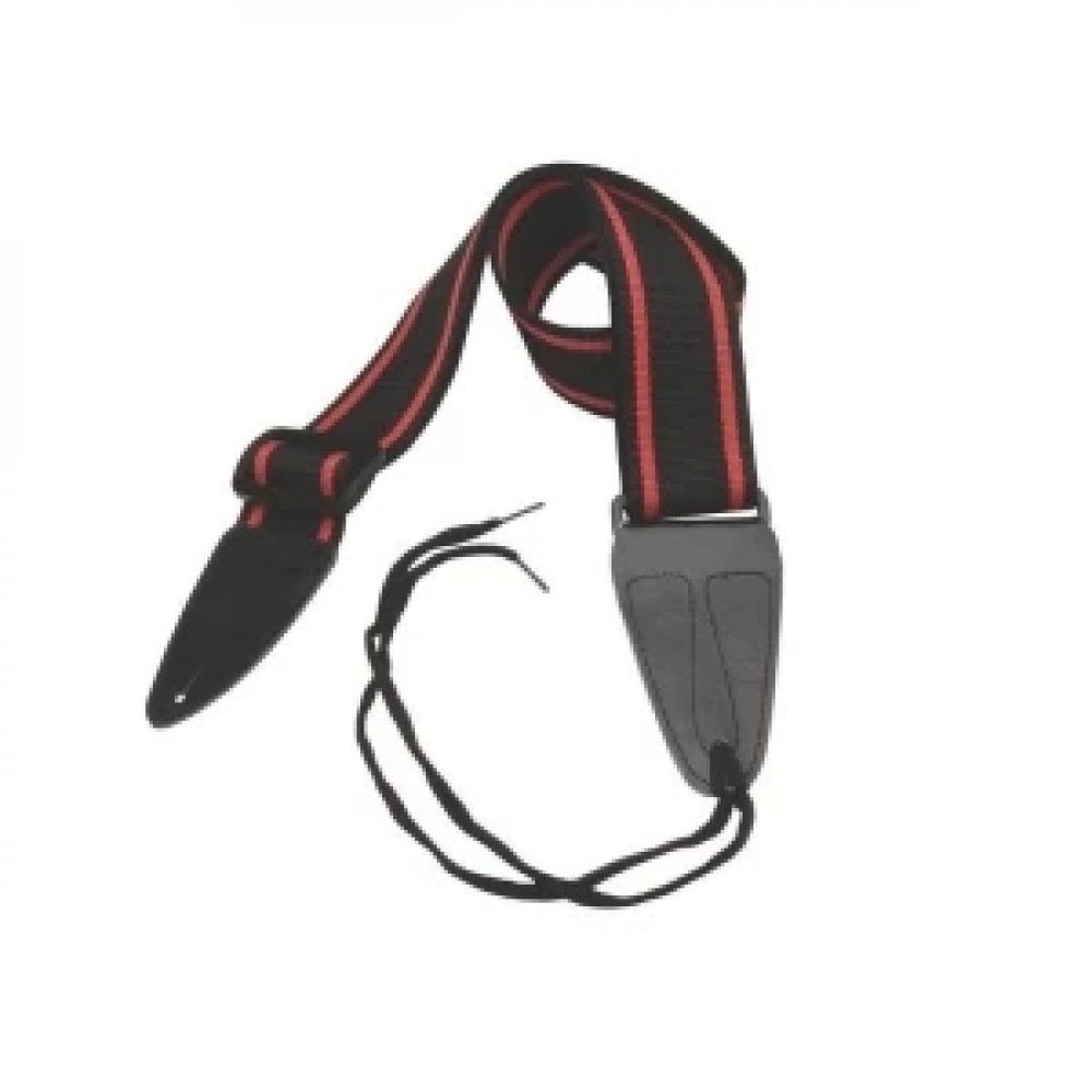 ONSTAGE GSA10BKRD - ремень для гитары, полипропилен, кожаные концы, 2', черный с красными полосками