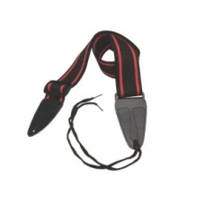 ONSTAGE GSA10BKRD - ремень для гитары, полипропилен, кожаные концы, 2', черный с красными полосками