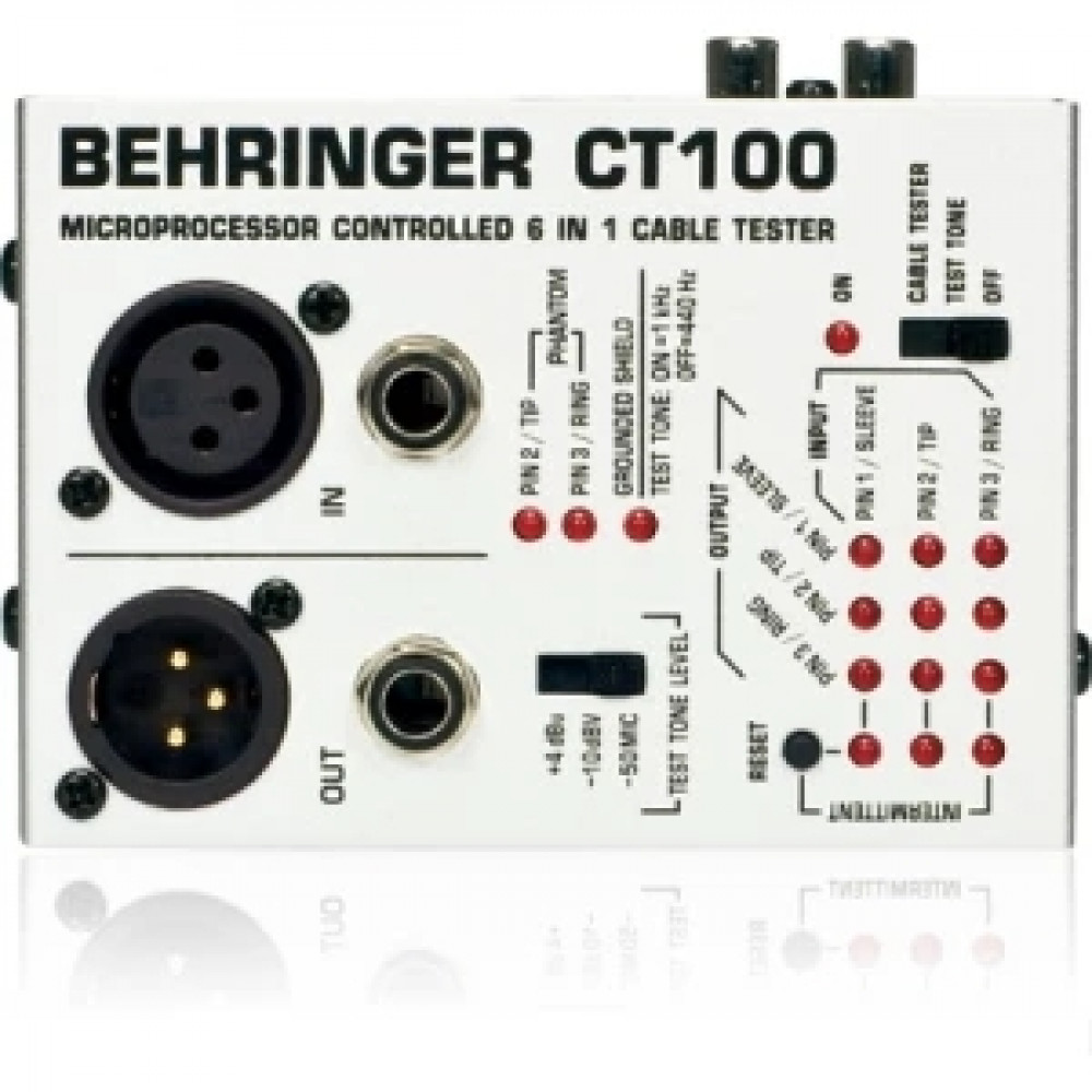 BEHRINGER CT100 - кабель-тестер,разъёмы XLR,TRS (1/4',1/8',TT), RCA,MIDI,дисплей,бат. 2-АА (не вкл)