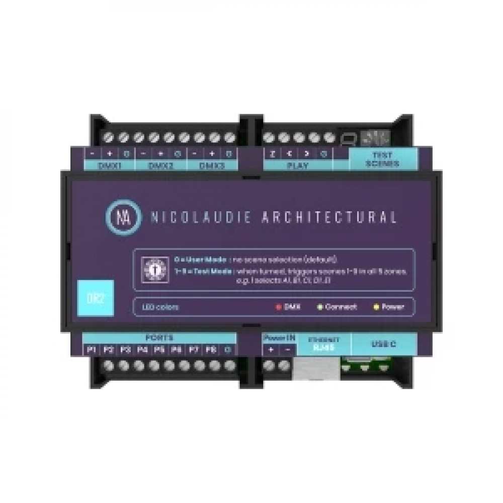 NICOLAUDIE ARCHITECTURAL DINA-DR2 LITE - DMX-интерфейс, 3х DMX512, 5 зон, 99 сцен, USB-C, RDM, SD-с