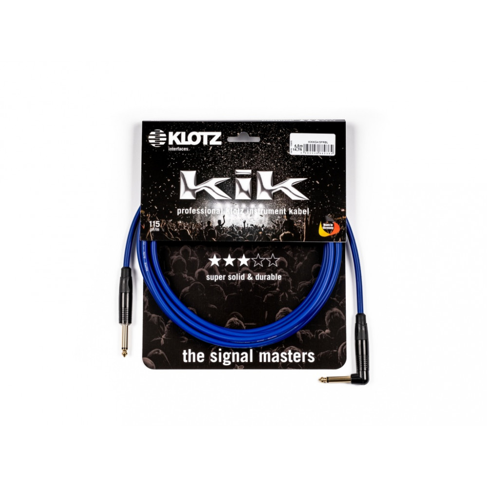KIKKG4.5PRBL KIK Кабель инструментальный 4,5м, прямой/угловой коннекторы, Klotz
