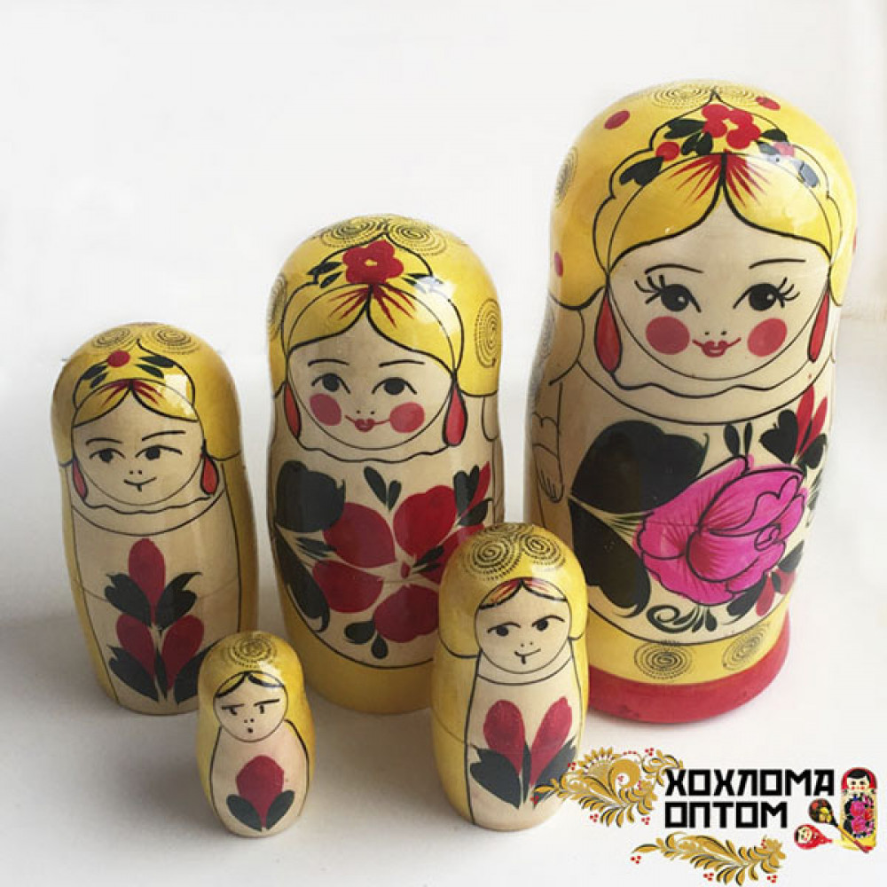 LHM10108 Матрешка традиционная 5 кукольная "Сударушка", Хохлома