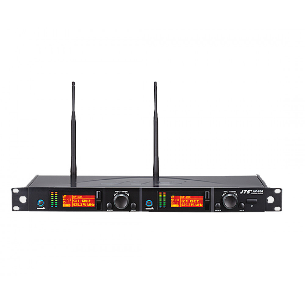 JTS UF-20R Радиосистема:UHF-ресивер двухканальный, выход: 2*XLR/2*6.3 Jack, LСD-дисплей, 650-725 МГц