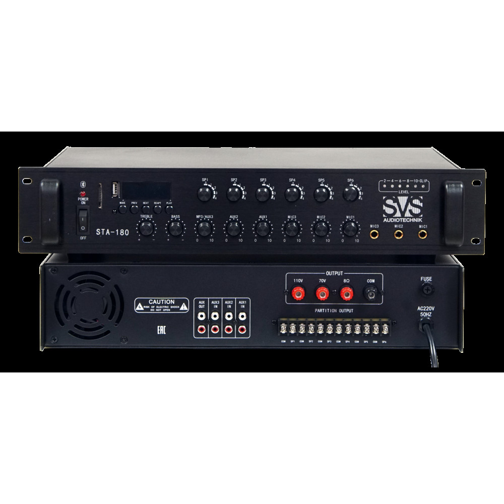 SVS Audiotechnik STA-180 Радиоузел 6 зон, 70/100 В (4, 8, 16 Ом), усилитель мощности 180 Вт