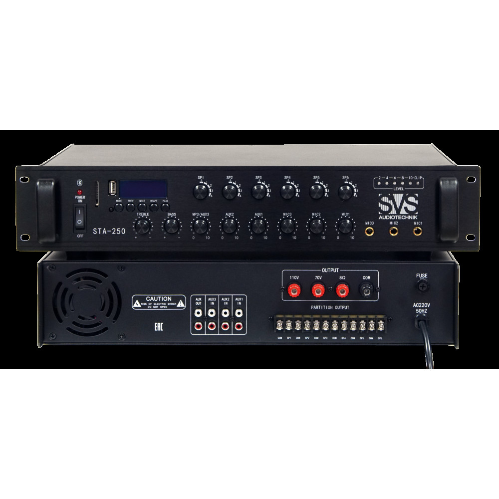 SVS Audiotechnik STA-250 Радиоузел 6 зон, 70/100 В (4, 8, 16 Ом), усилитель мощности 250 Вт