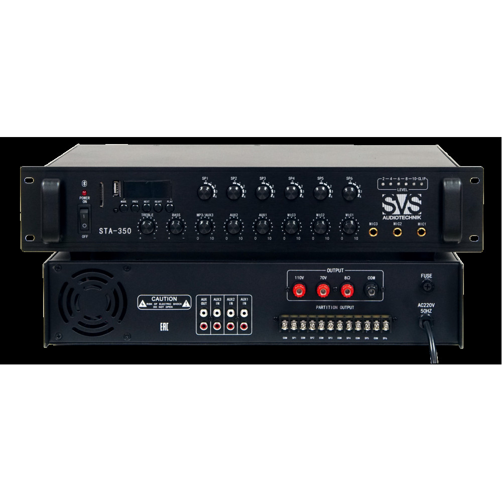 SVS Audiotechnik STA-350 Радиоузел 6 зон, 70/100 В (4, 8, 16 Ом), усилитель мощности 350 Вт