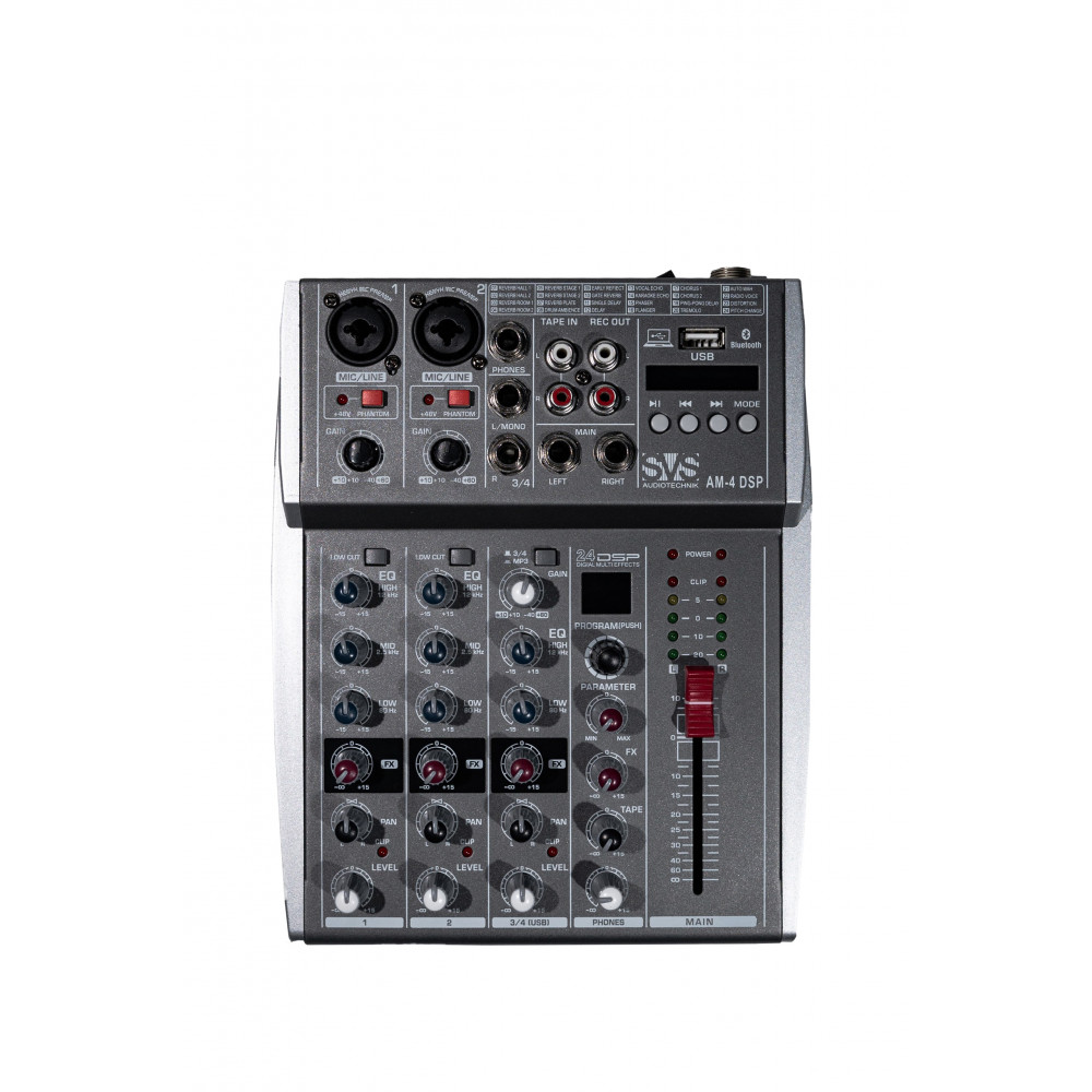 SVS Audiotechnik AM-4 DSP Микшерный пульт аналоговый, 4-канальный, 24 DSP эффекта, USB интерфейс