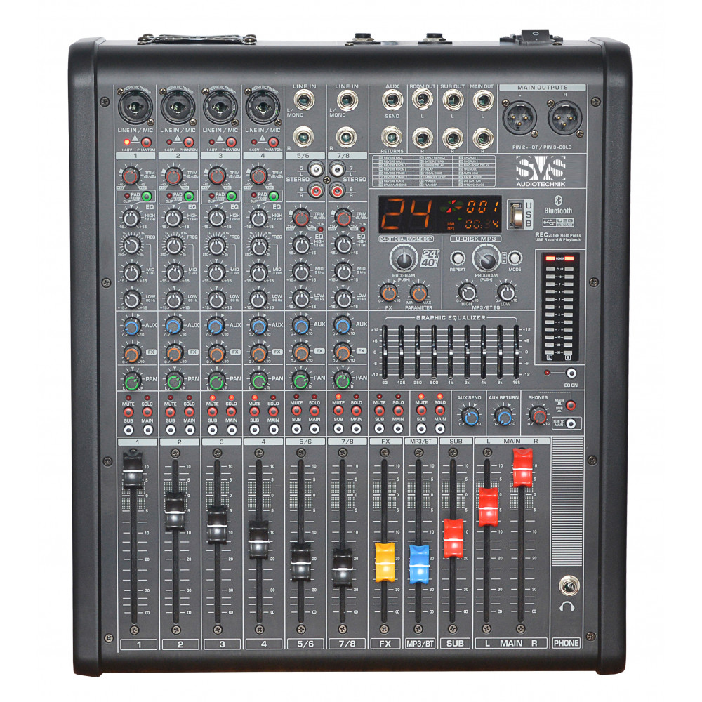 SVS Audiotechnik PM-8A Активный аналоговый микшерный пульт, 8 каналов, выходная мощность: 4 ? 2x650 