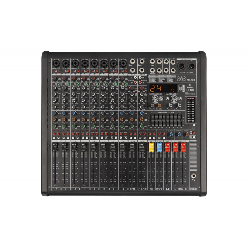 SVS Audiotechnik PM-12A Активный аналоговый микшерный пульт, 12 каналов, мощность: 4 ? 2x650 Вт